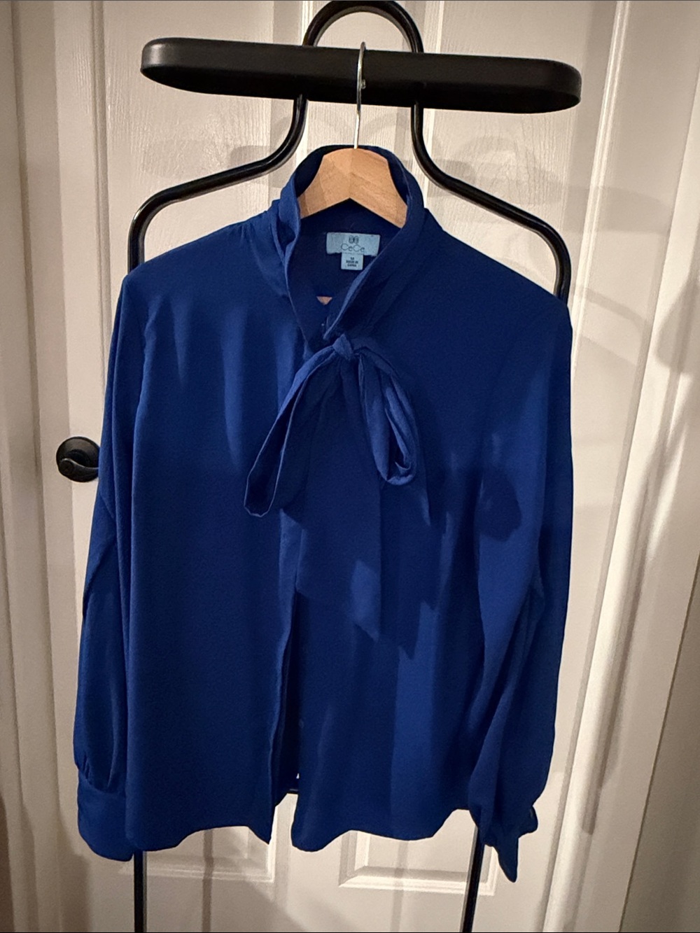CeCe Royal Blue Tie-Neck Blouse